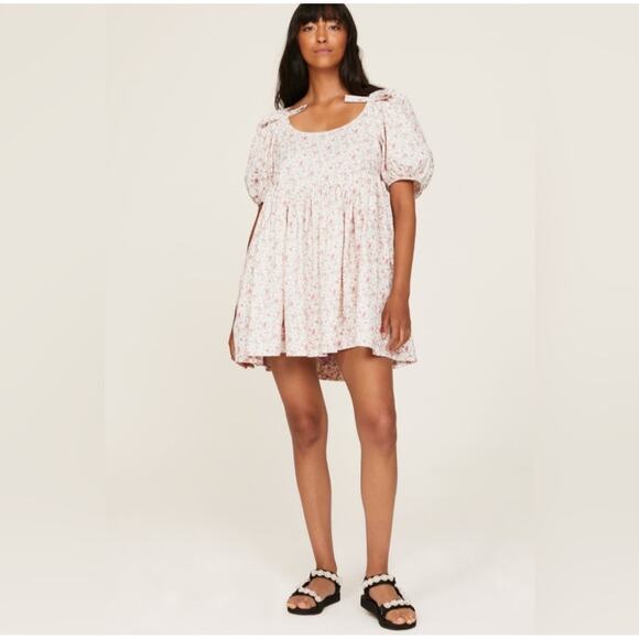 Sandy Liang Hugo Dress Pink/Purple Floral Puff Sleeve Size 6 - Picture 1 of 9